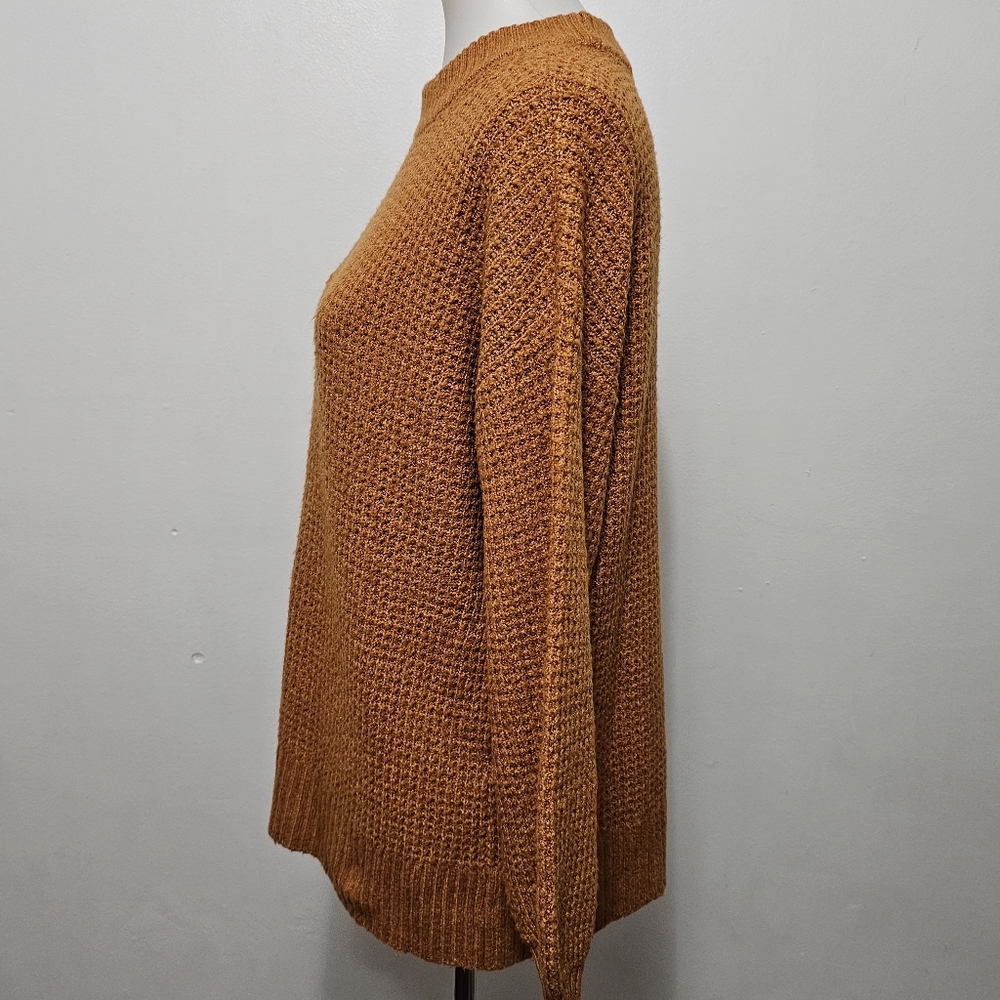 American Eagle Brown Waffle Knit Crewneck Oversized  Sweater Size Small - Picture 3 of 9